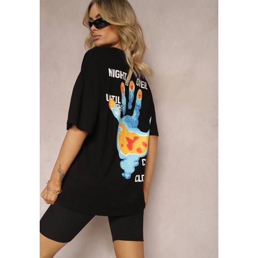 Czarny Bawełniany T-shirt z Nadrukami z Przodu i z Tyłu Dianara ze sklepu Renee odzież w kategorii Bluzki damskie - zdjęcie 170495933