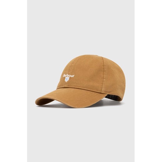 Barbour czapka z daszkiem bawełniana kolor brązowy z aplikacją Barbour One Size PRM