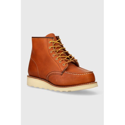 Red Wing botki skórzane 6-Inch Moc Toe damskie kolor brązowy na płaskim obcasie 3375 ze sklepu PRM w kategorii Workery damskie - zdjęcie 170503254