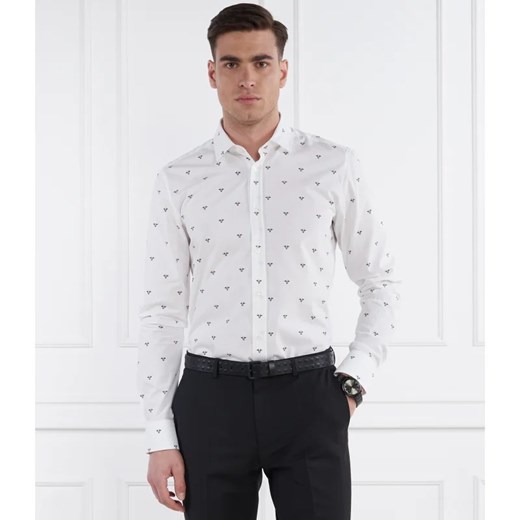 Koszula męska biała Hugo Boss z klasycznym kołnierzykiem na wiosnę w abstrakcyjnym wzorze 