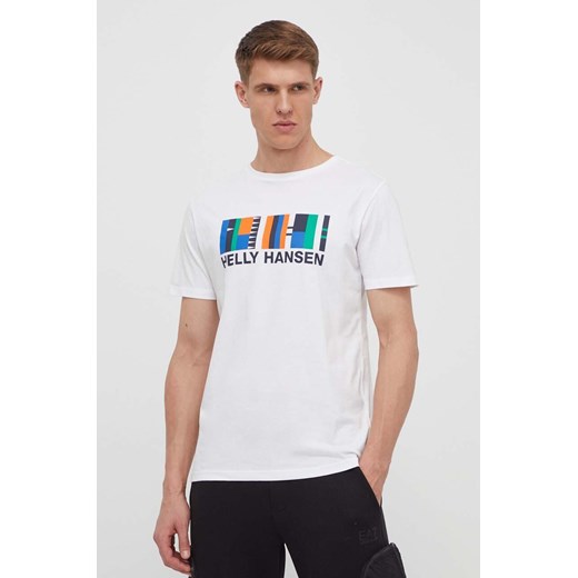 Helly Hansen t-shirt bawełniany męski kolor biały z nadrukiem ze sklepu ANSWEAR.com w kategorii T-shirty męskie - zdjęcie 170510261