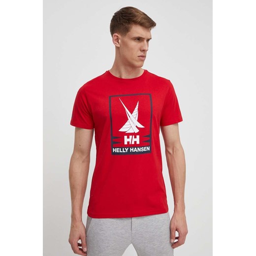 Helly Hansen t-shirt bawełniany męski kolor czerwony z nadrukiem ze sklepu ANSWEAR.com w kategorii T-shirty męskie - zdjęcie 170510271