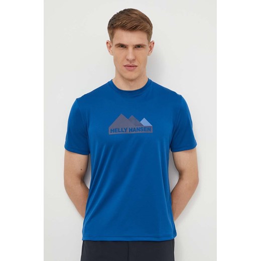 Helly Hansen t-shirt sportowy kolor niebieski z nadrukiem ze sklepu ANSWEAR.com w kategorii T-shirty męskie - zdjęcie 170510290