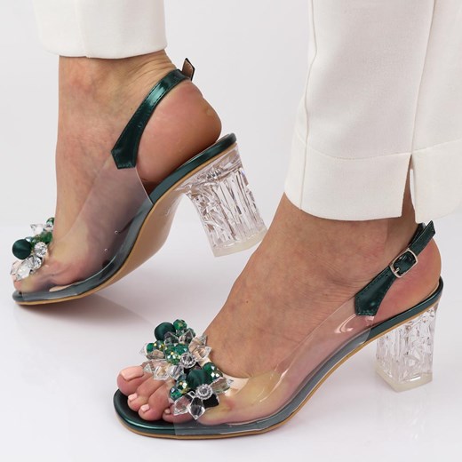 Zielone silikonowe sandały damskie na słupku z kryształami, transparen ze sklepu suzana.pl w kategorii Sandały damskie - zdjęcie 170515970