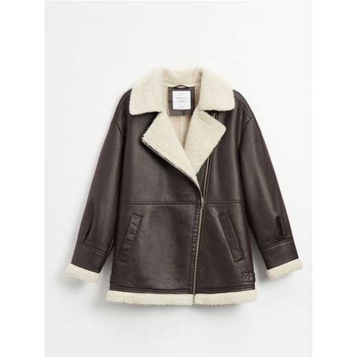 Płaszcz oversize z imitacją kożuszka brązowy House XS/S okazyjna cena House