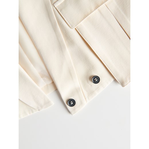 Reserved - Krótka marynarka z dodatkiem lnu - kremowy Reserved XL Reserved