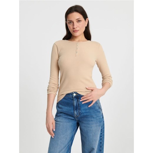 Sinsay - Koszulka z długimi rękawami - beżowy ze sklepu Sinsay w kategorii Bluzki damskie - zdjęcie 170522714
