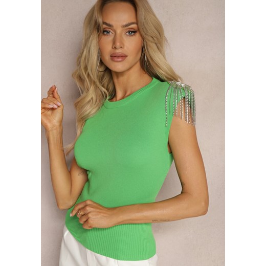 Zielona Top z Pagonami z Cyrkoniami Hyalena Renee S promocyjna cena Renee odzież