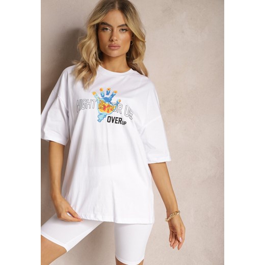 Biały Bawełniany T-shirt z Nadrukami z Przodu i z Tyłu Dianara Renee XL okazyjna cena Renee odzież