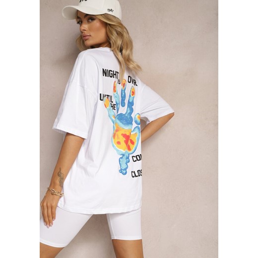 Biały Bawełniany T-shirt z Nadrukami z Przodu i z Tyłu Dianara ze sklepu Renee odzież w kategorii Bluzki damskie - zdjęcie 170523573