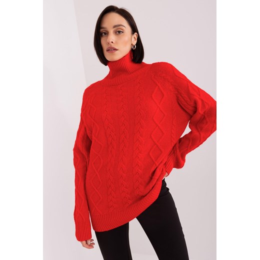 Damski sweter z warkoczami czerwony ze sklepu 5.10.15 w kategorii Swetry damskie - zdjęcie 170524221