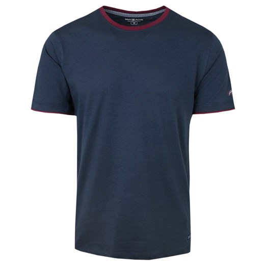 Prosty T-Shirt Męski z Lamówką na Dekolcie - Pako Jeans - Granatowy TSPJNSRAILgr ze sklepu JegoSzafa.pl w kategorii T-shirty męskie - zdjęcie 170524282