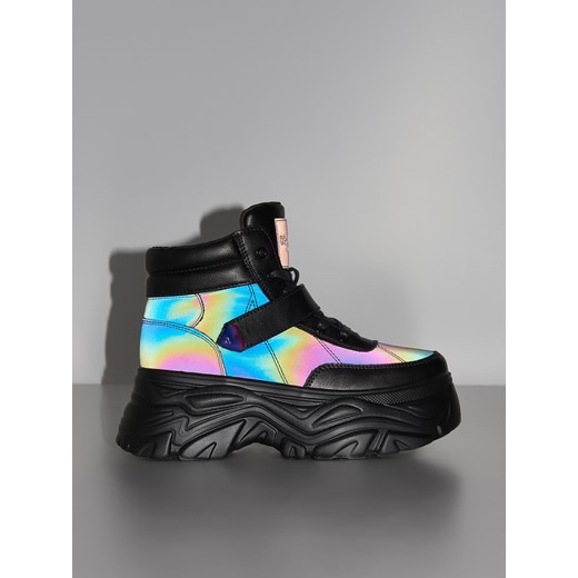 Cropp - Czarne buty za kostkę z efektem holo - czarny Cropp 38 okazja Cropp