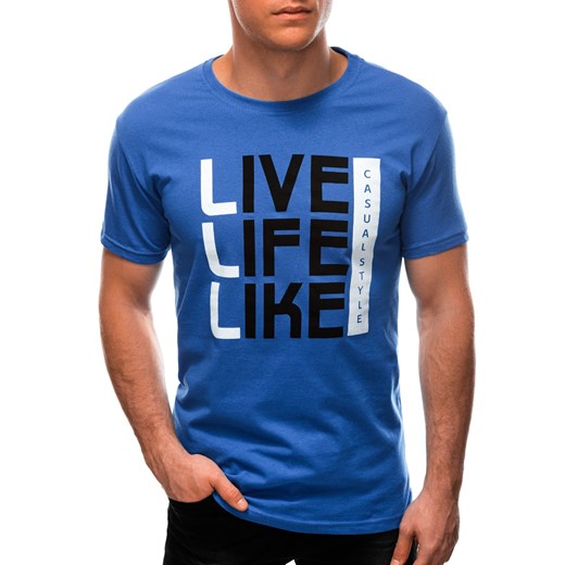 T-shirt męski z nadrukiem 1569S - niebieski Edoti L Edoti