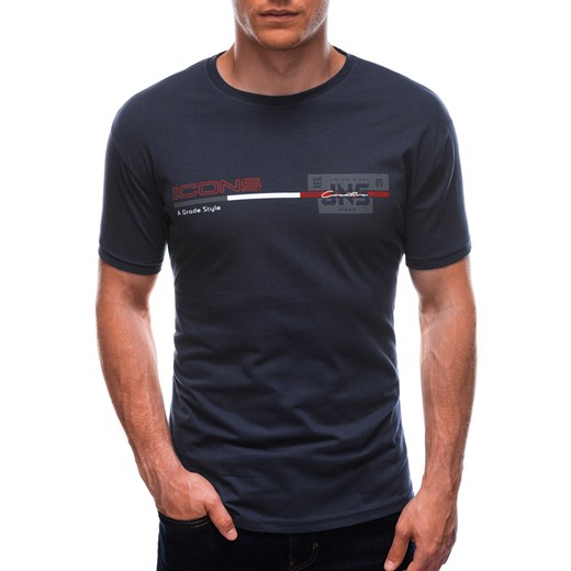 T-shirt męski z nadrukiem 1715S - granatowy ze sklepu Edoti w kategorii T-shirty męskie - zdjęcie 170526363
