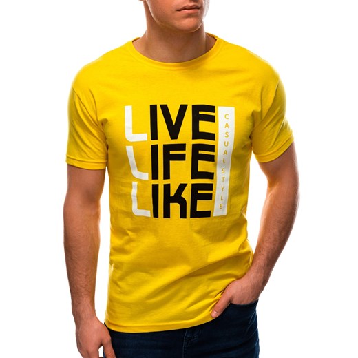 T-shirt męski z nadrukiem 1569S - żółty Edoti L Edoti