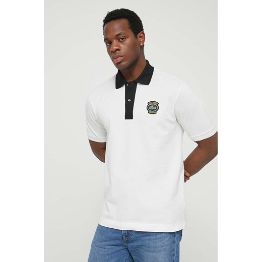 Lacoste polo bawełniane kolor biały z aplikacją ze sklepu ANSWEAR.com w kategorii T-shirty męskie - zdjęcie 170527280