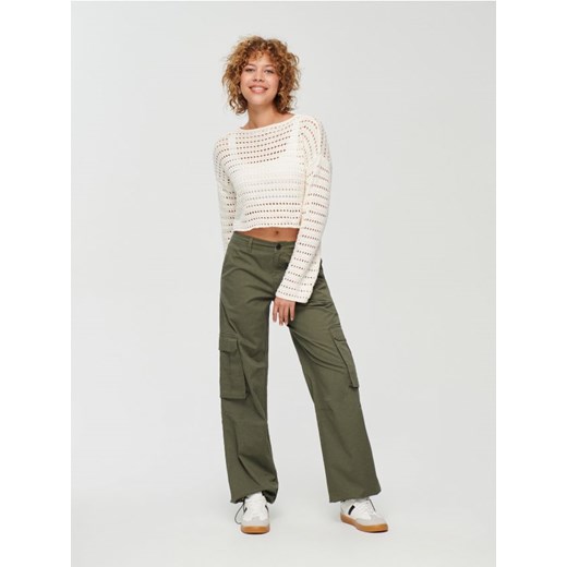 Spodnie wide leg z kieszeniami cargo khaki House 40 okazja House