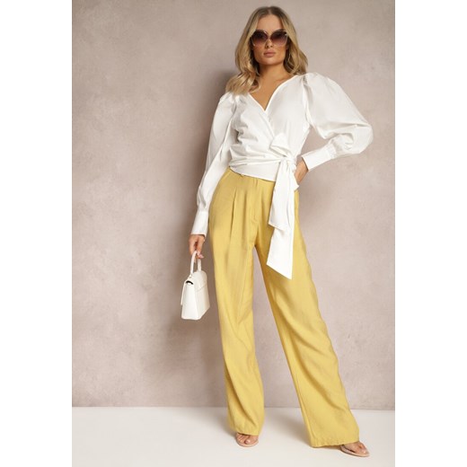 Żółte Szerokie Spodnie Palazzo High Waist Neridana ze sklepu Renee odzież w kategorii Spodnie damskie - zdjęcie 170529182