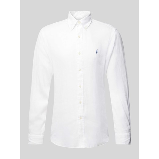 Koszula lniana o kroju custom fit z wyhaftowanym logo ze sklepu Peek&Cloppenburg  w kategorii Koszule męskie - zdjęcie 170530090