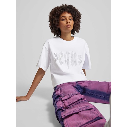 T-shirt z obszyciem z ozdobnych kamieni model ‘Rhinestone’ Pequs L Peek&Cloppenburg 
