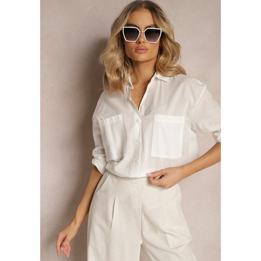 Biała Klasyczna Koszula z Bawełny z Kieszonkami Jaela ze sklepu Renee odzież w kategorii Koszule damskie - zdjęcie 170542263