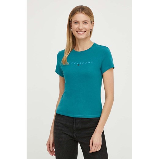 Tommy Jeans t-shirt bawełniany damski kolor zielony DW0DW17827 ze sklepu ANSWEAR.com w kategorii Bluzki damskie - zdjęcie 170545153