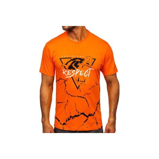 T-shirt męski pomarańczowa Denley na wiosnę w nadruki 