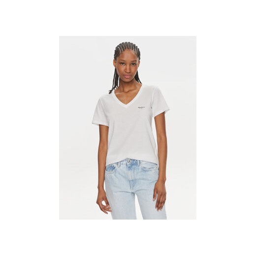 Pepe Jeans T-Shirt Lorette V Neck PL505826 Biały Regular Fit ze sklepu MODIVO w kategorii Bluzki damskie - zdjęcie 170553983