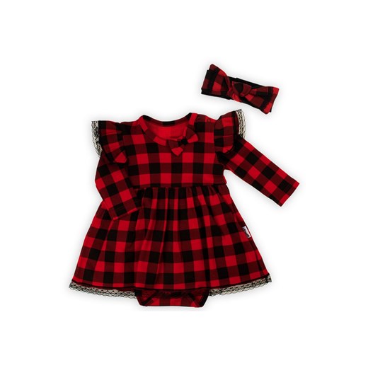 Sukienko-body bawełniane niemowlęce dla dziewczynki w kratkę czarne ze sklepu 5.10.15 w kategorii Sukienki niemowlęce - zdjęcie 170556243