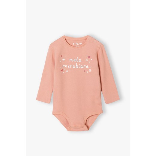 Różowe bawełniane body niemowlęce z długim rękawem - MAŁA ROZRABIARA ze sklepu 5.10.15 w kategorii Body niemowlęce - zdjęcie 170556420
