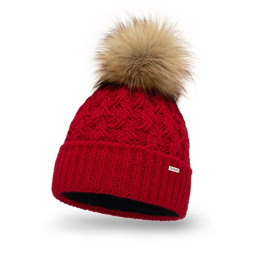 PaMaMi Zimowa czapka damska z pomponem - Czerwona ze sklepu JK-Collection w kategorii Czapki zimowe damskie - zdjęcie 170560584