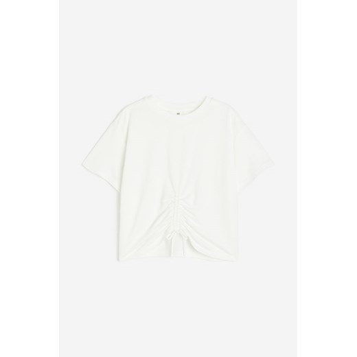 H & M - T-shirt ze ściąganym sznurkiem - Biały ze sklepu H&M w kategorii Bluzki dziewczęce - zdjęcie 170568822