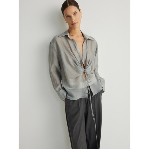 Reserved - Kopertowa bluzka z wiązaniem - jasnoszary ze sklepu Reserved w kategorii Bluzki damskie - zdjęcie 170570510