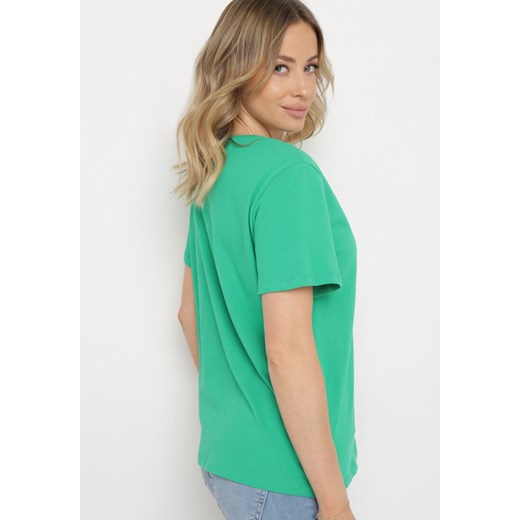 Bluzka damska zielona Born2be z krótkimi rękawami z okrągłym dekoltem 
