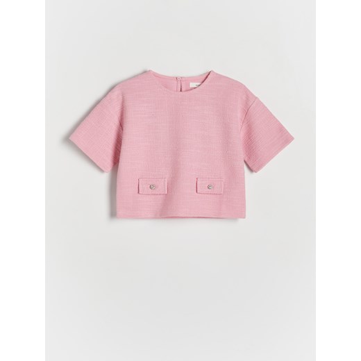 Reserved - Tweedowa bluzka - różowy ze sklepu Reserved w kategorii Bluzki dziewczęce - zdjęcie 170573384