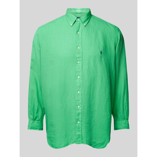 Koszula lniana PLUS SIZE o kroju straight fit z wyhaftowanym logo ze sklepu Peek&Cloppenburg  w kategorii Koszule męskie - zdjęcie 170573912