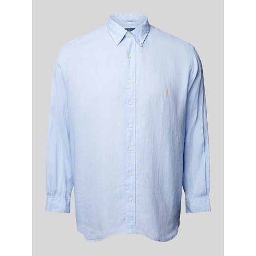 Koszula lniana PLUS SIZE o kroju straight fit z wyhaftowanym logo ze sklepu Peek&Cloppenburg  w kategorii Koszule męskie - zdjęcie 170574201