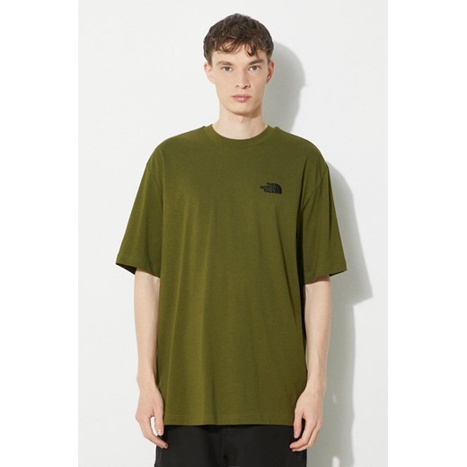 The North Face t-shirt bawełniany M S/S Essential Oversize Tee męski kolor zielony z aplikacją NF0A87NRPIB1 ze sklepu ANSWEAR.com w kategorii T-shirty męskie - zdjęcie 170579024