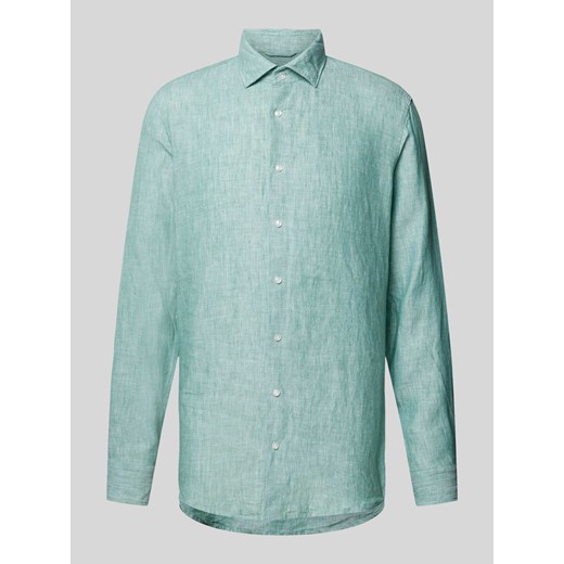 Koszula lniana o kroju slim fit z kołnierzykiem typu kent ze sklepu Peek&Cloppenburg  w kategorii Koszule męskie - zdjęcie 170581194