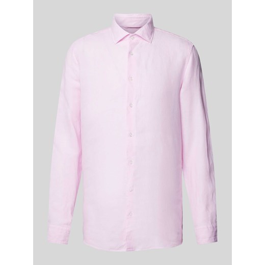 Koszula lniana o kroju slim fit z kołnierzykiem typu kent ze sklepu Peek&Cloppenburg  w kategorii Koszule męskie - zdjęcie 170581903