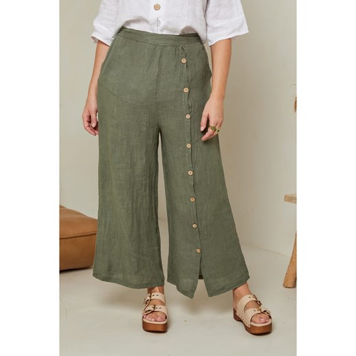 Curvy Lady Lniane spodnie w kolorze khaki ze sklepu Limango Polska w kategorii Spodnie damskie - zdjęcie 170583372