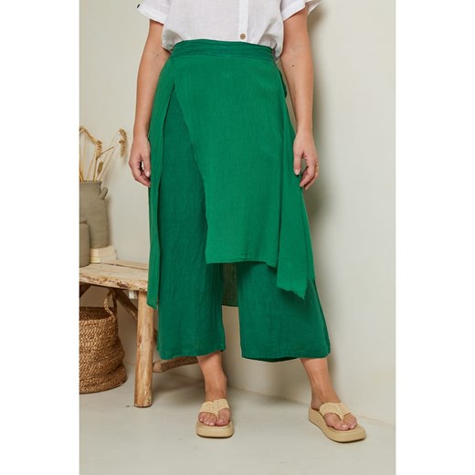 Curvy Lady Lniane spodnie w kolorze zielonym Curvy Lady 48/50 Limango Polska okazyjna cena