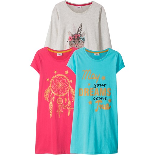 Koszula nocna dziewczęca (3 szt.) ze sklepu bonprix w kategorii Piżamy dziecięce - zdjęcie 170590254