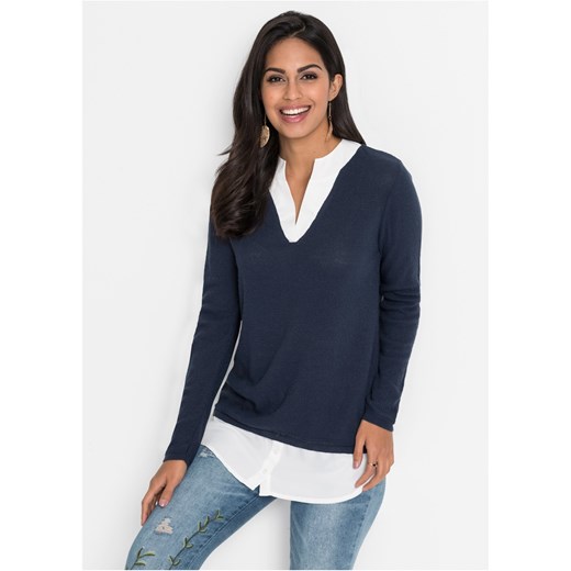 Sweter z koszulową wstawką ze sklepu bonprix w kategorii Swetry damskie - zdjęcie 170590964