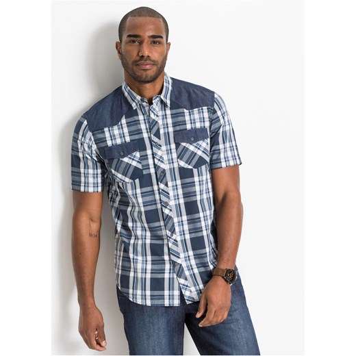 Koszula z krótkim rękawem z dżinsowymi wstawkami ze sklepu bonprix w kategorii Koszule męskie - zdjęcie 170591460