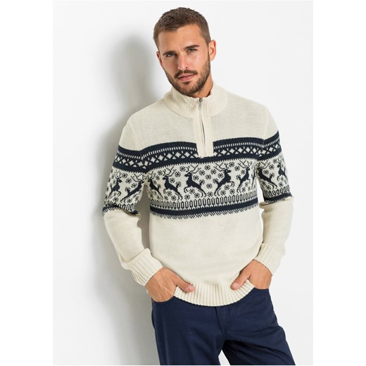 Sweter ze stójką w norweski wzór 60/62 (XXL) bonprix