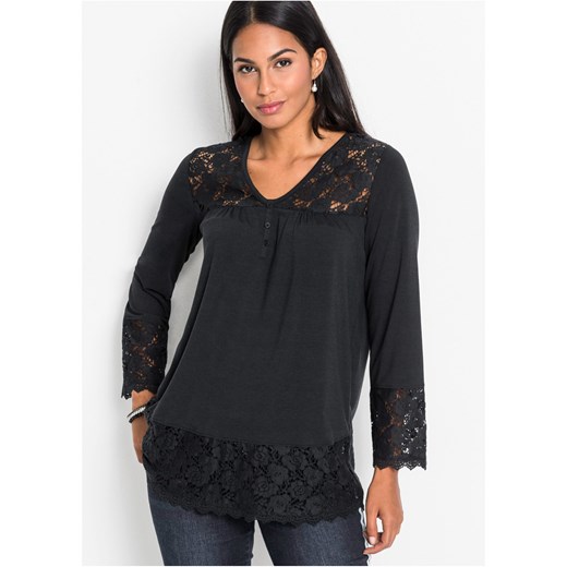Shirt z długim rękawem i koronką 44/46 okazyjna cena bonprix