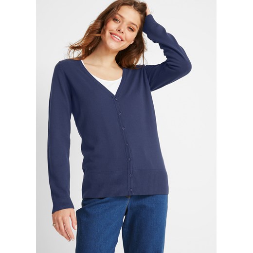 Sweter rozpinany z gładkiej dzianiny z plisą guzikową ze sklepu bonprix w kategorii Swetry damskie - zdjęcie 170594222