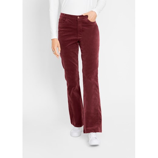 Spodnie sztruksowe dzwony high-waist z wygodnym paskiem ze sklepu bonprix w kategorii Spodnie damskie - zdjęcie 170594424